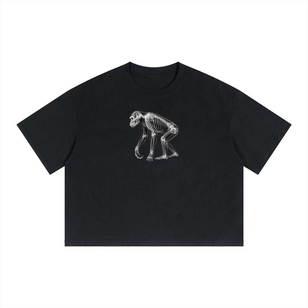 Black SCAN T-shirt featuring a full-body chimpanzee X-ray skeleton graphic