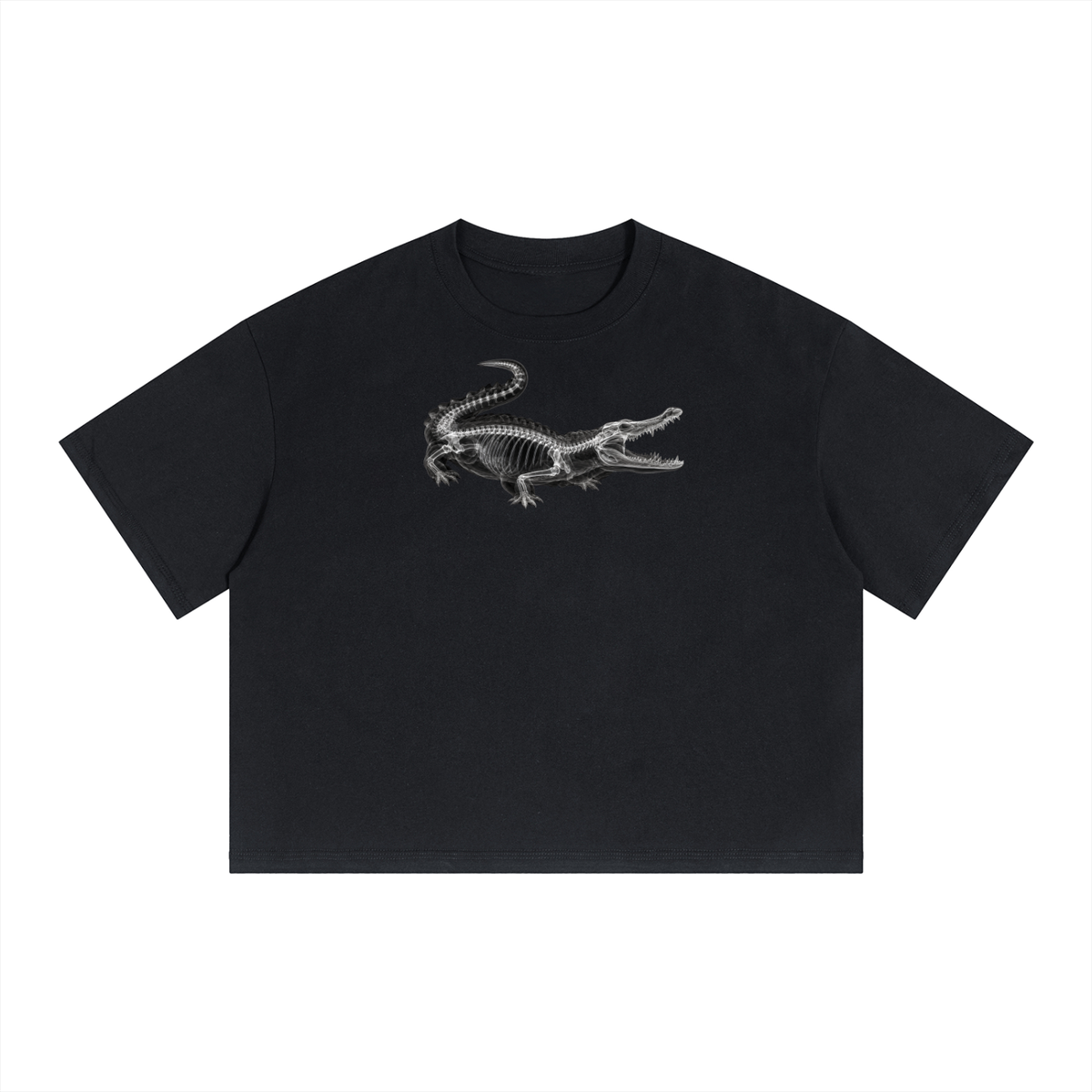 Black SCAN T-shirt featuring a full alligator X-ray skeleton graphic