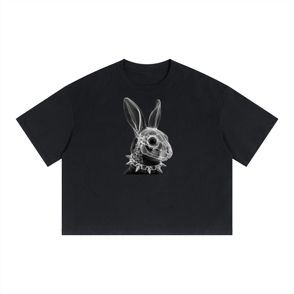 Black SCAN T-shirt featuring a punk rabbit X-ray skeleton graphic with spiked collar