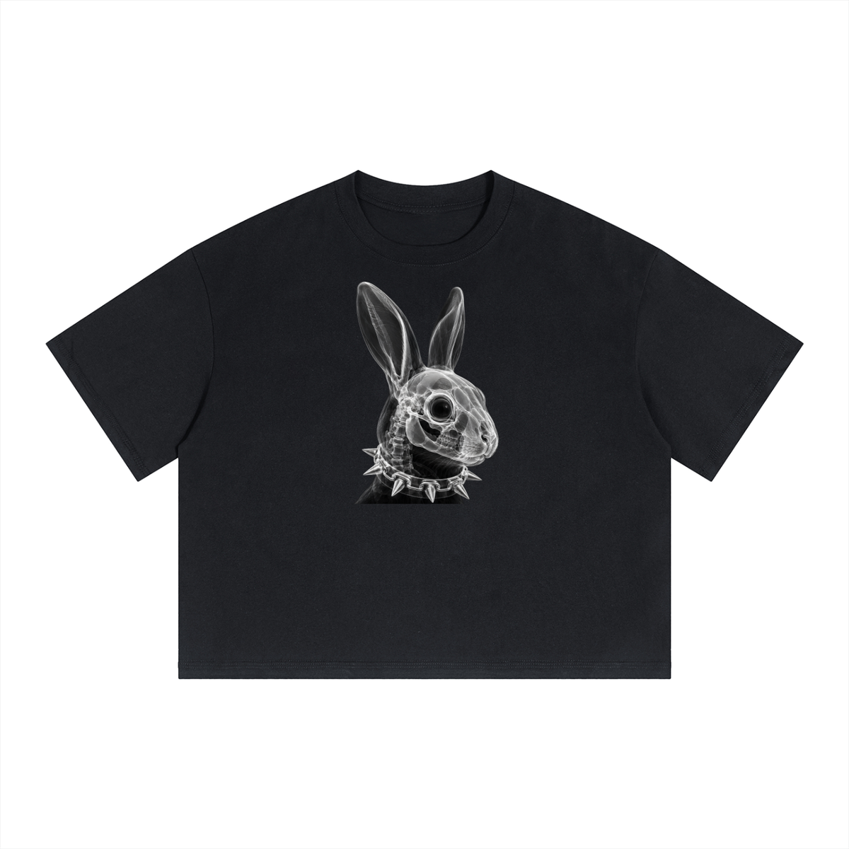 Black SCAN T-shirt featuring a punk rabbit X-ray skeleton graphic with spiked collar